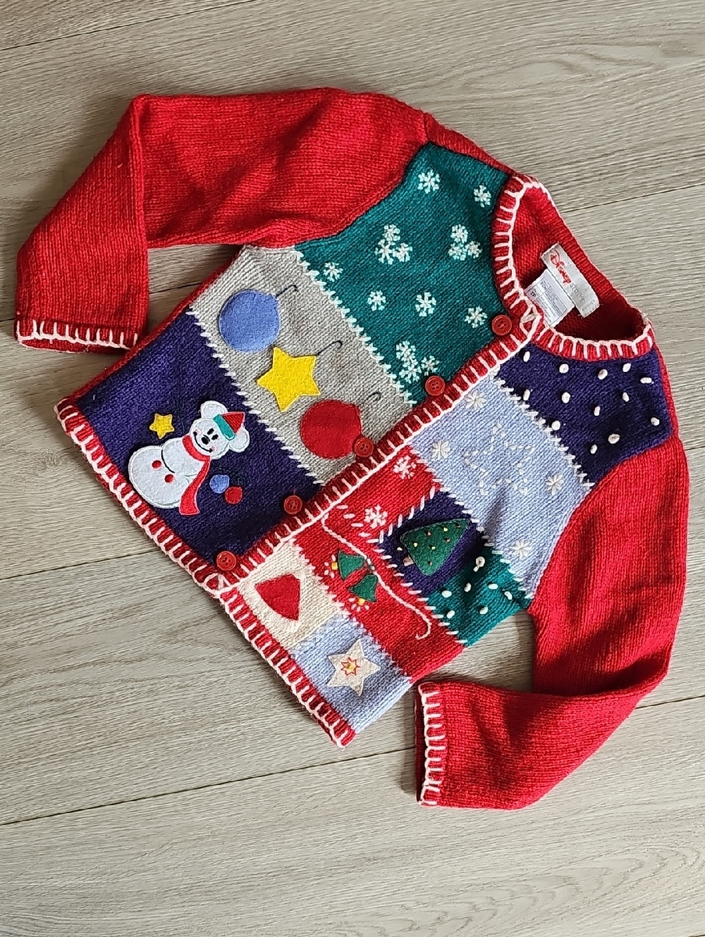 Disney Store Patchwork Lambswool Christmas Cardigan Sweater, XS